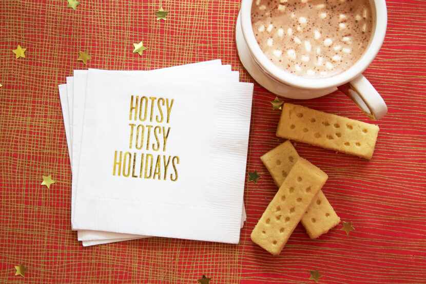 
Hotsy Totsy Holidays cocktail napkins, Read Between the Lines, $8
