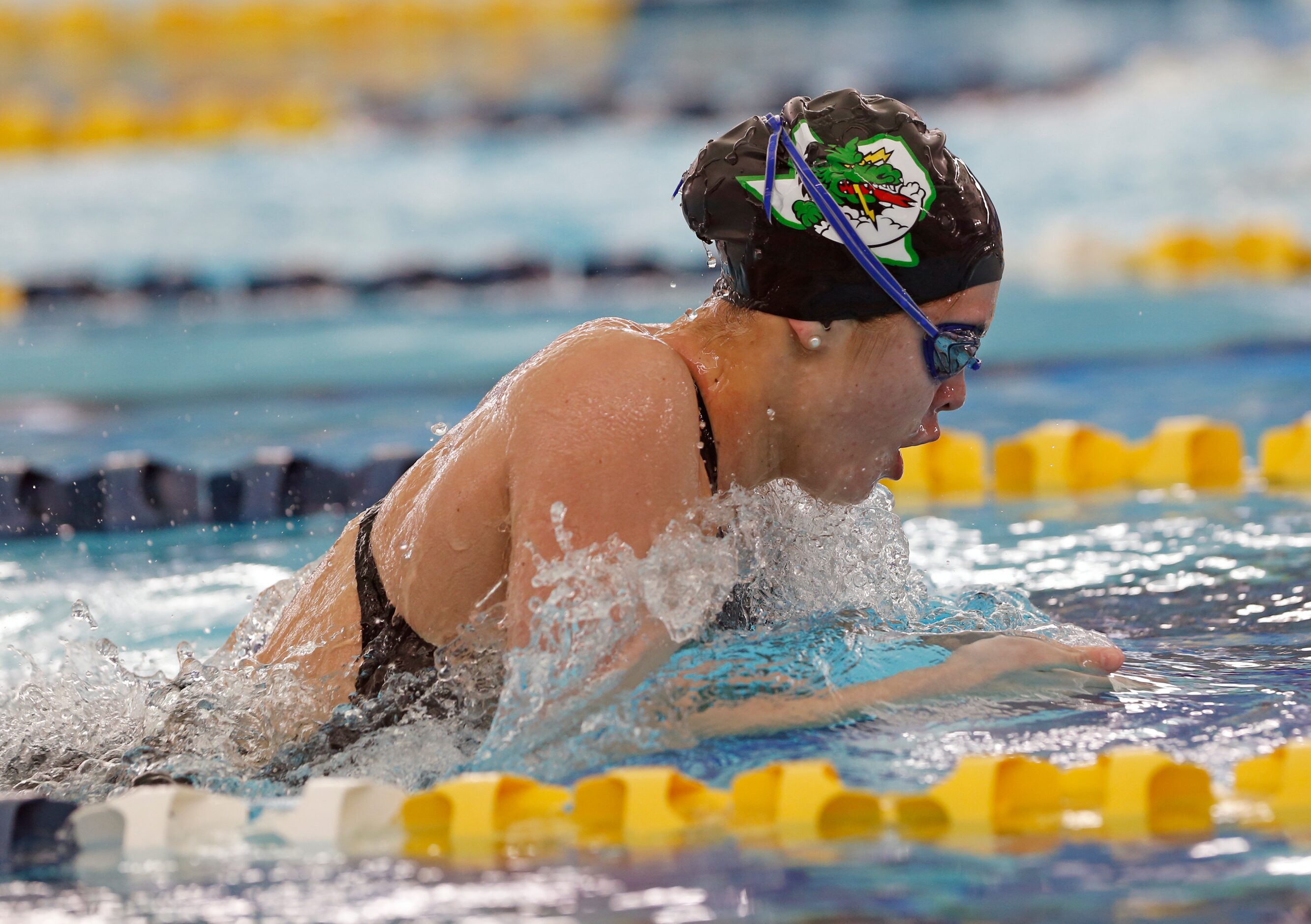 Southlake Carroll Corbyn Cormack in 2nd leg of 200 yard Medley Relay. UIL Girls 6A Finals on...