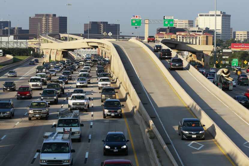  Cars pack Central Expresswayâs main lanes just north of LBJ Freeway, while a handful of...