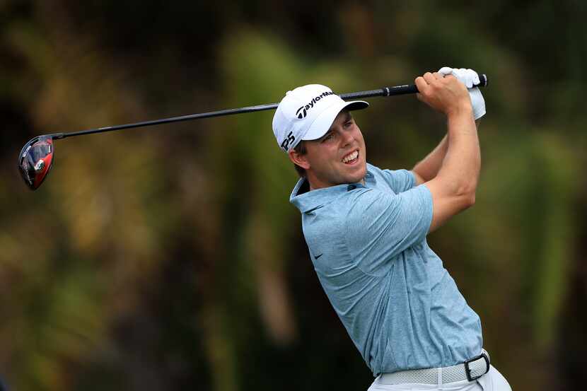 Pierceson Coody of the United States hits his first shot on the 8th hole during the first...