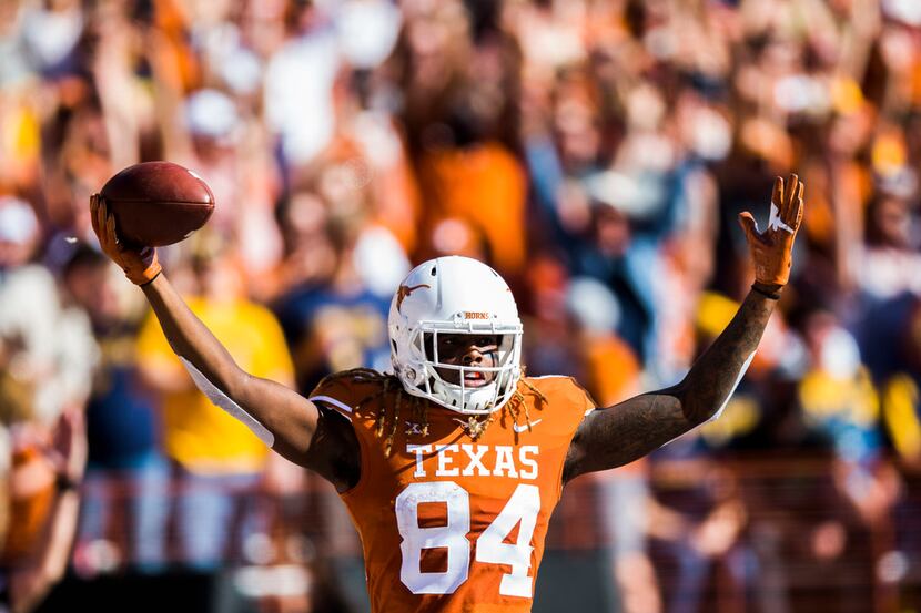 Texas Longhorns wide receiver Lil'Jordan Humphrey (84) celebrates a touchdown during the...