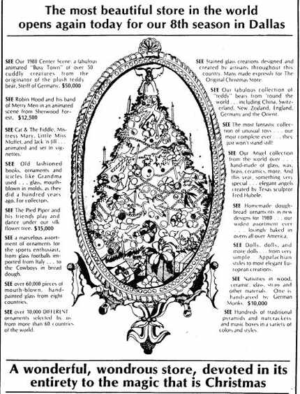 An advertisement for the Original Christmas Store. Published in The Dallas Morning News,...