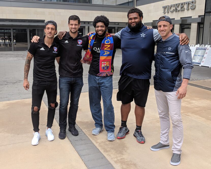 FC Dallas and Dallas Cowboys players pose for pictures with fans. Left to right: Maxi Urutti...