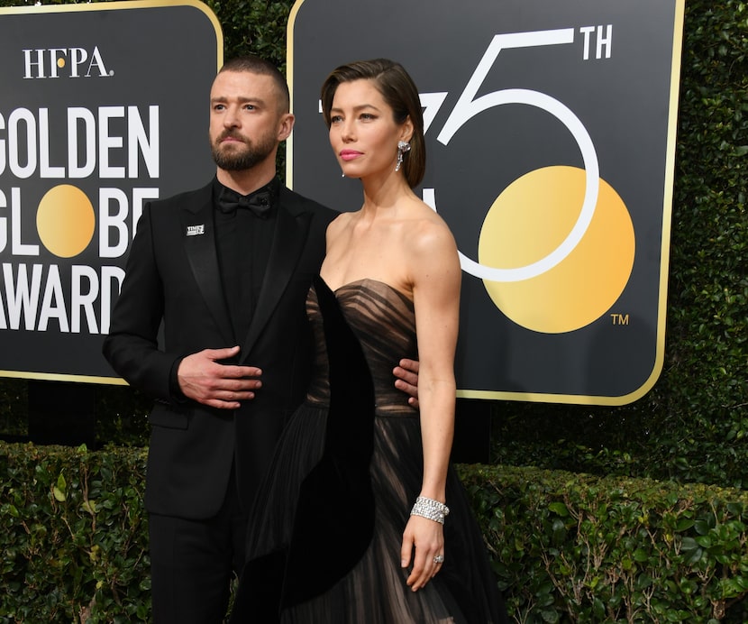 Singer Justin Timberlake and actress Jessica Biel arrives for the 75th Golden Globe Awards...