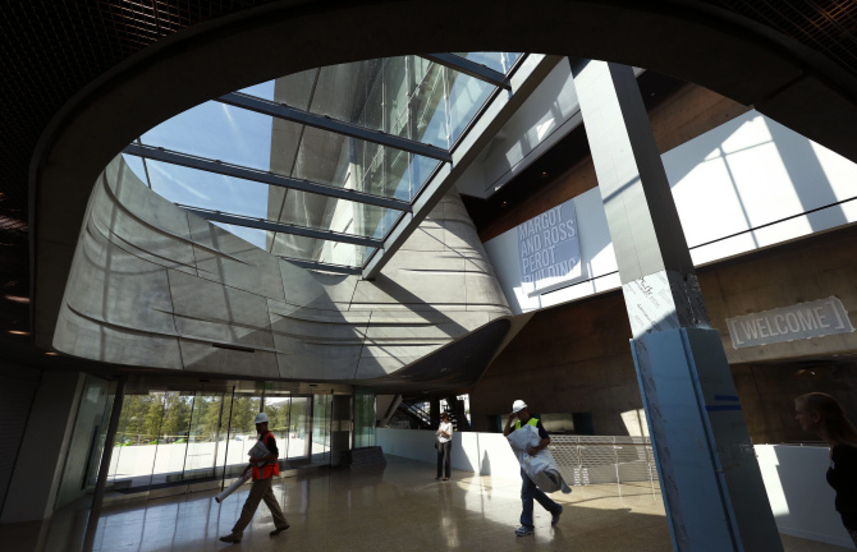 Sun shines through the front entry to the Perot Museum of Nature and Science in Dallas.