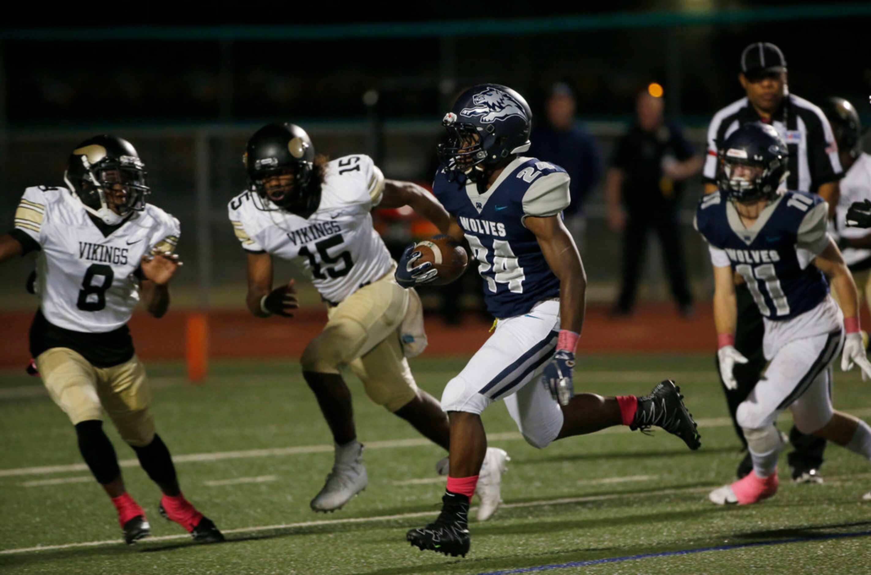 Carrollton Ranchview's Joshua Walker (24) scores a touchdown against Pinkston during the...