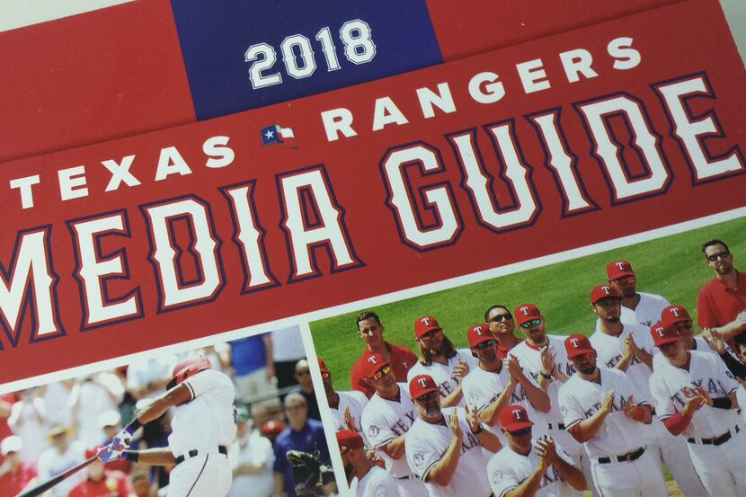 Photo of the front cover of the 2018 Texas Rangers media guide.