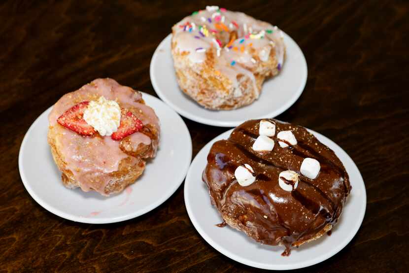 From left, Strawberry Shortcake, Campfire, and Carnival doughnuts at Parlor Doughnuts on...