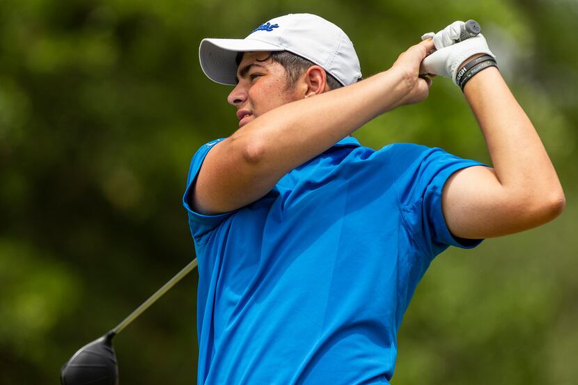 Byron NelsonÃs David Harrison hits from the tee box on the 3rd hole during round 2 of the...