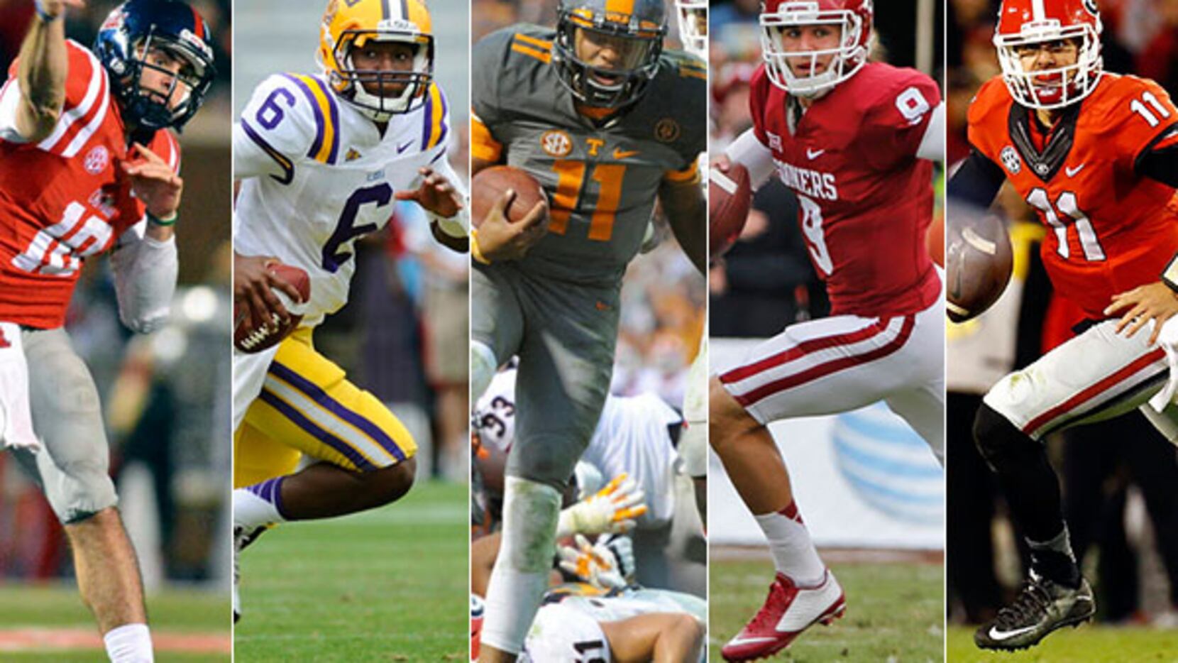 Pictured from left to right: Chad Kelly of Ole Miss, Brandon Harris of LSU, Joshua Dobbs of...