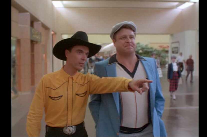 David Byrne and John Goodman in True Stories, which was partially shot at NorthPark Center...