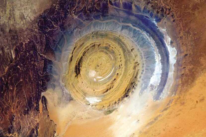 
The Richat Structure in Mauritania, also known as the Eye of the Sahara, a landmark for...
