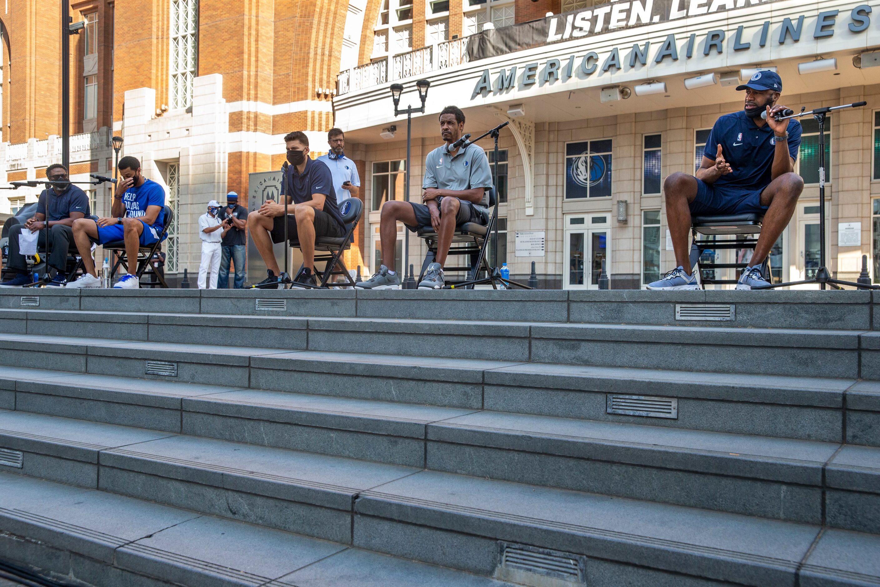 From right, panelists Cedric Ceballos, assistant coach Stephen Siles, forward Maxi Kleber,...