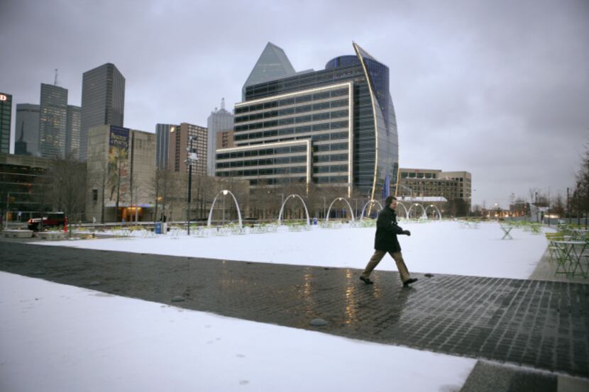 Kiyde Warren Park in downtown Dallas got a dusting of snow in January. Weather experts...