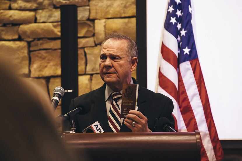 Roy Moore, the GOP nominee for U.S. Senate in Alabama speaks during a mid-Alabama Republican...