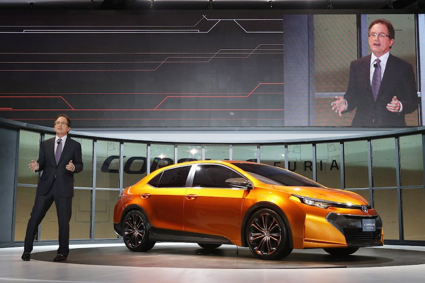 DETROIT, MI - JANUARY 14:  Bill Fey, group vice president at Toyota, introduces the Corolla...