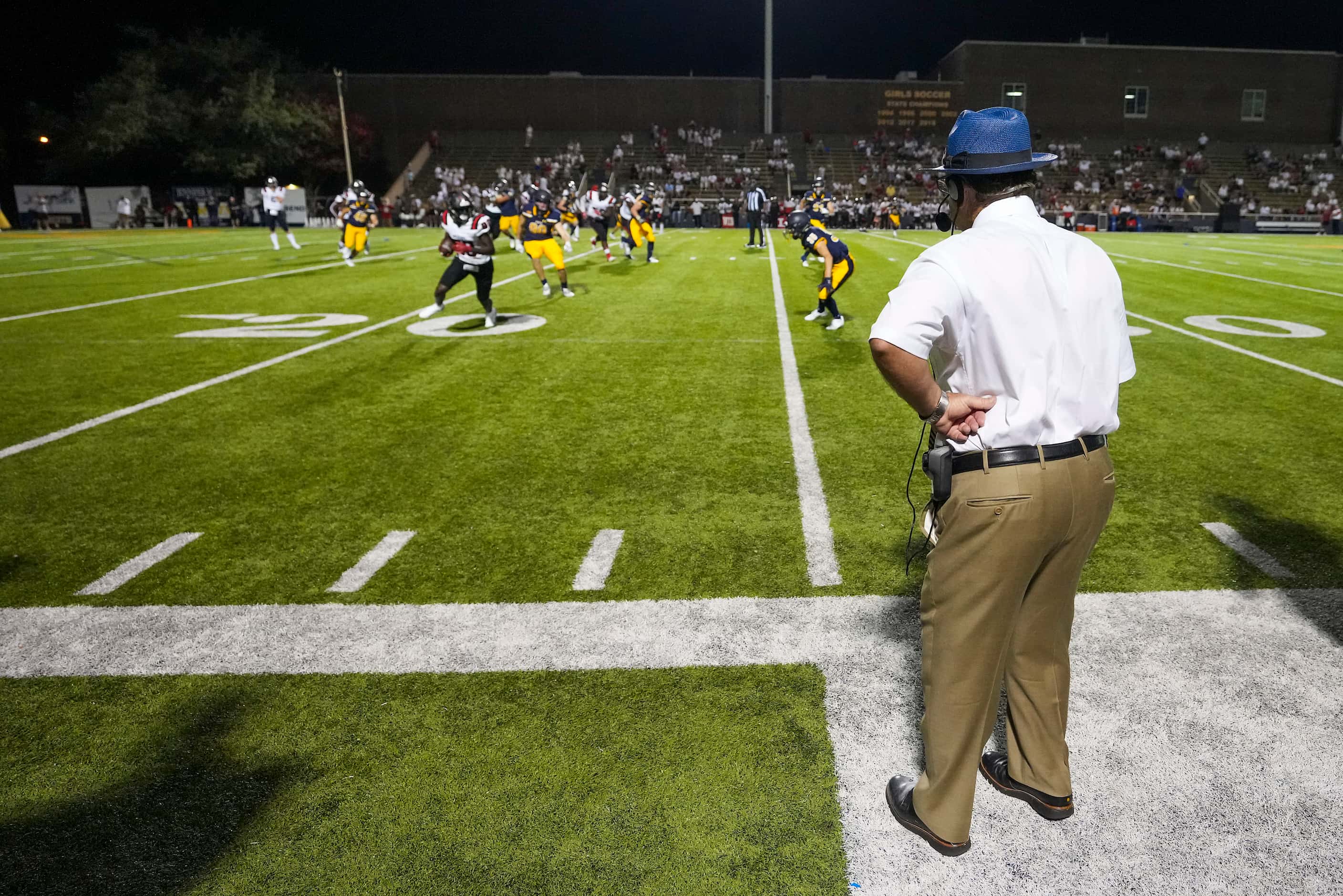 Highland Park head coach Randy Allen looks on from the sideline during a win over Lake...