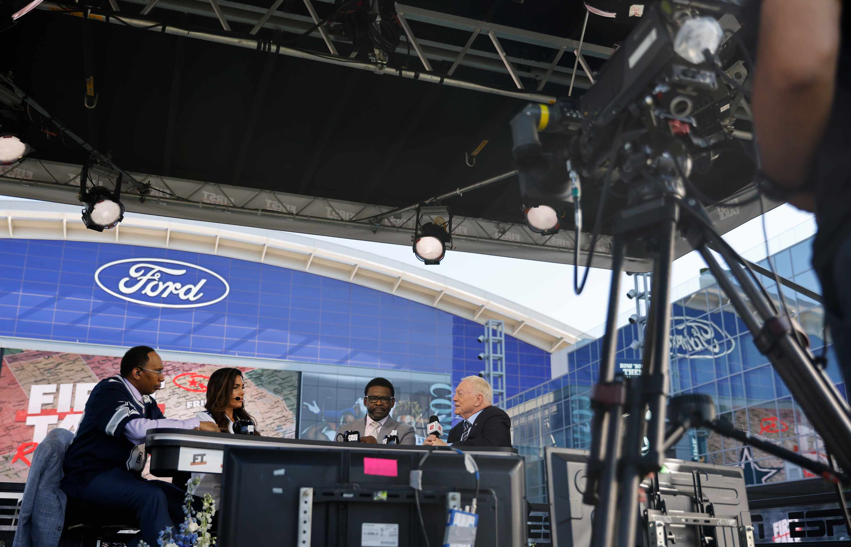 From left, show host Stephen A. Smith also known as a "Cowboys Hater,” host Molly Qerim,...