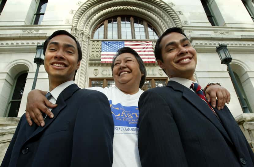 Rosie Castro with her twin sons,  Joaquin (left) and Julian in front of San Antonio City...