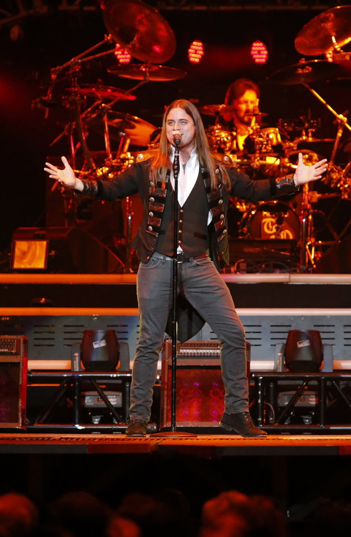 The Trans Siberian Orchestra vocalist Dustin Brayley performs at the American Airlines...