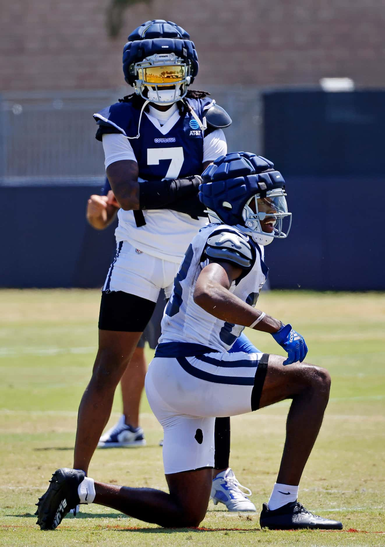 Dallas Cowboys cornerback Trevon Diggs (7) strikes a pose after he broke up a pass to wide...