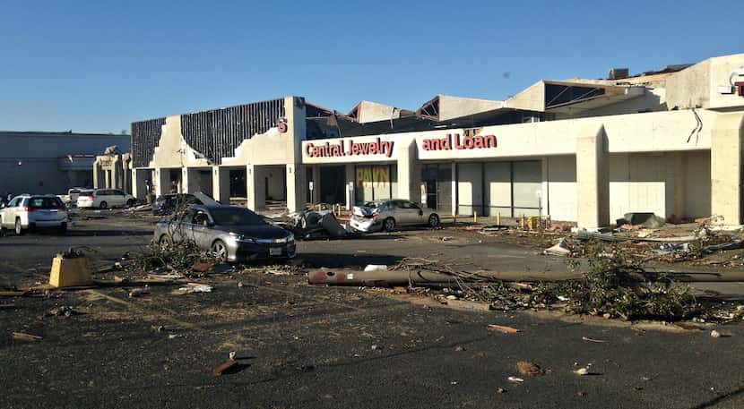 What was left of the Marsh Lane Plaza following the Oct. 20 tornado that tore across Marsh...
