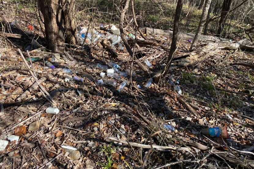 Plastic bottles and cups littered at Arlington's Fish Creek. Volunteers will return to the...