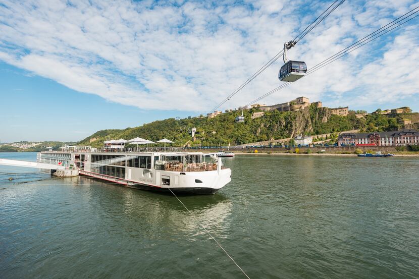 A Viking cruise ship makes a stop in Koblenz, Germany, on the Rhine River. The popular...