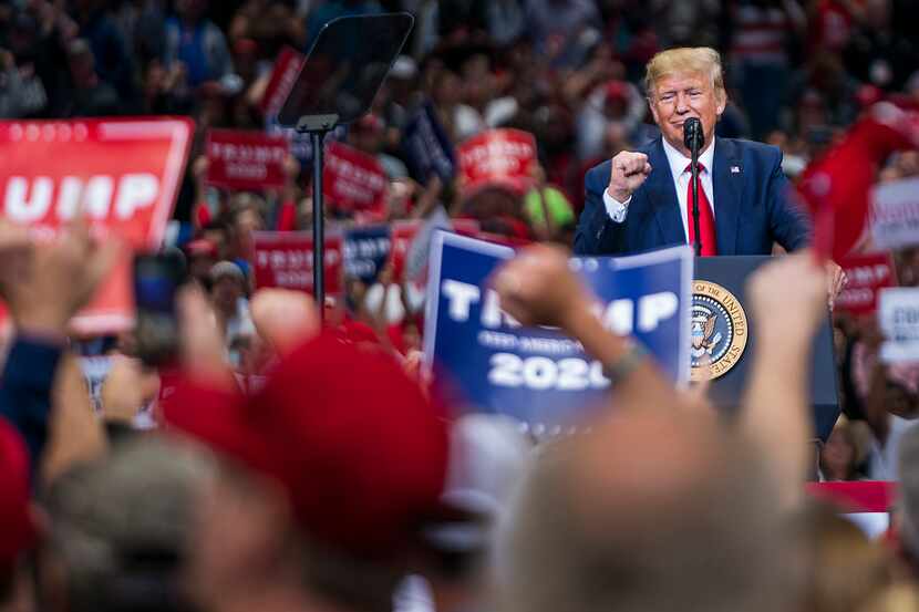 President Donald Trump spoke during a campaign rally at the American Airlines Center on Oct....