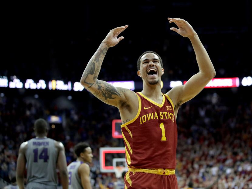 Iowa State's Nick Weiler-Babb celebrates after an NCAA college basketball game against...