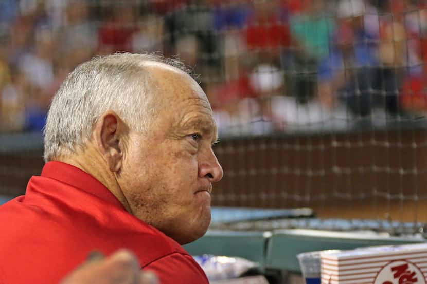 Texas president Nolan Ryan watches the action in the eighth inning during the Tampa Bay Rays...