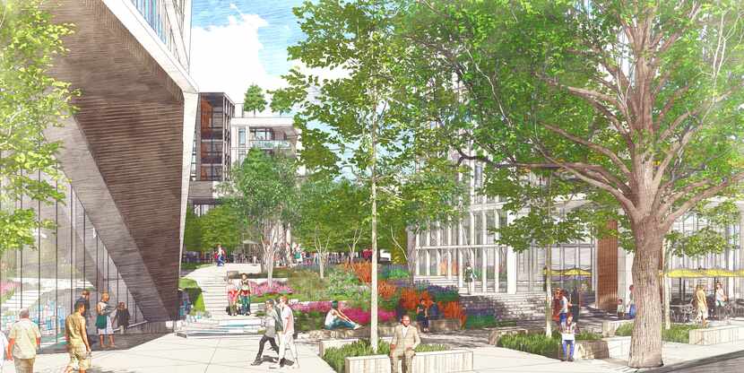 A landscaped pedestrian promenade will run through the middle of the high-rise project