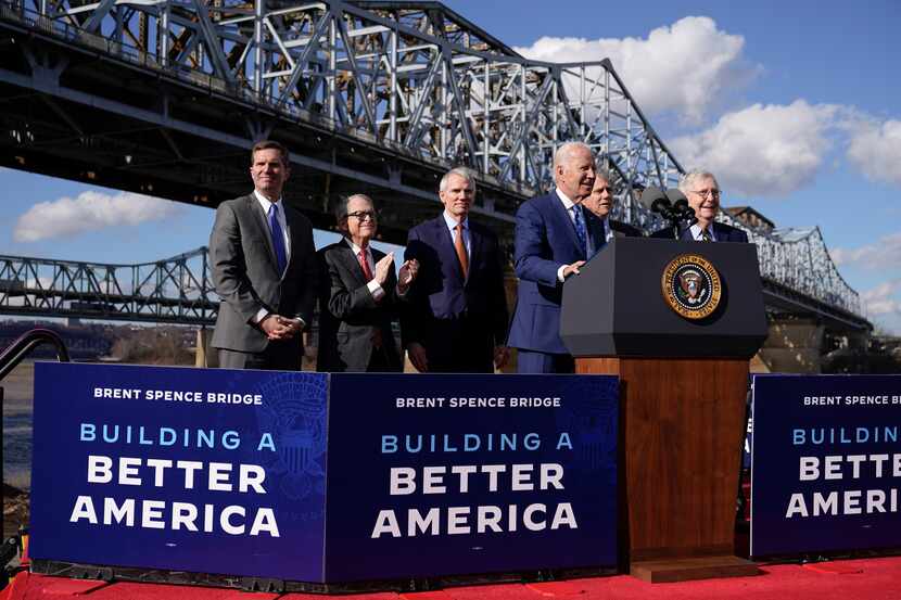 President Joe Biden spoke Wednesday near the Clay Wade Bailey Bridge in Covington, Ky. From...
