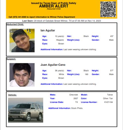 An Amber Alert was issued Tuesday for 10-year-old Ian Aguilar.