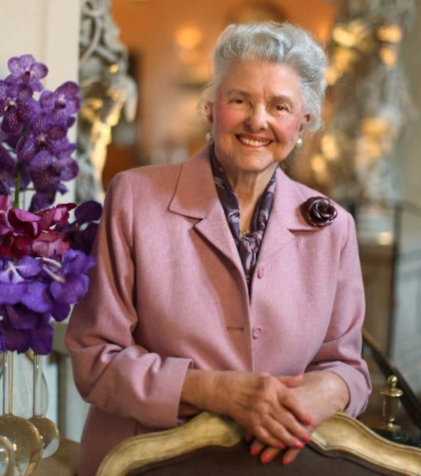 Caroline Hunt at the Mansion on Turtle Creek at the entrance to the dining room in 2009