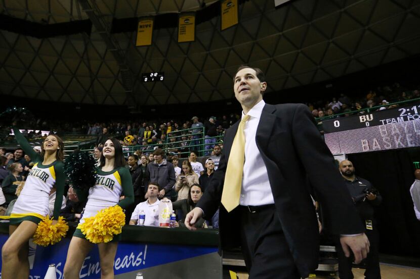 Baylor head coach Scott Drew enters the Ferrell Center before an NCAA college basketball...