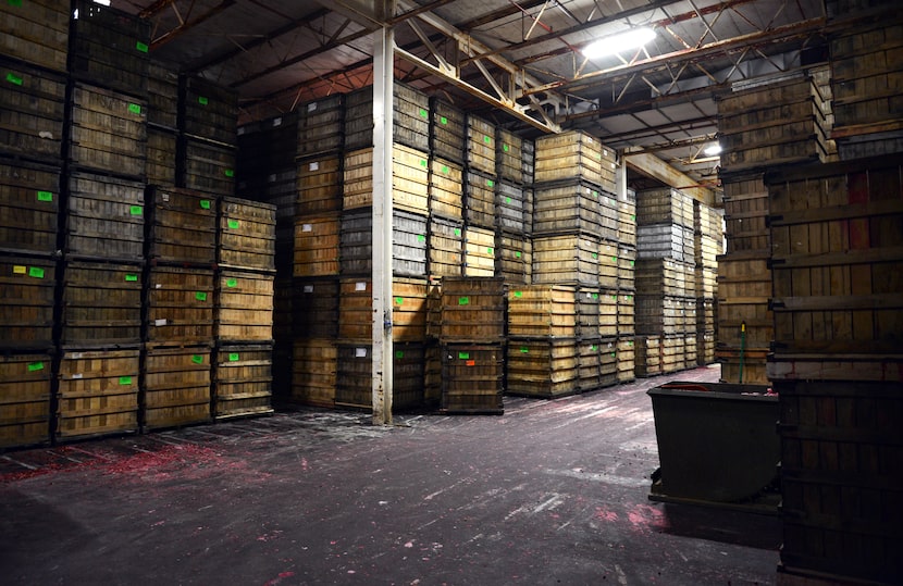 Cranberry bins stacked at a refrigerated facility in New Bedford, Mass. Photo Nicola Twilley