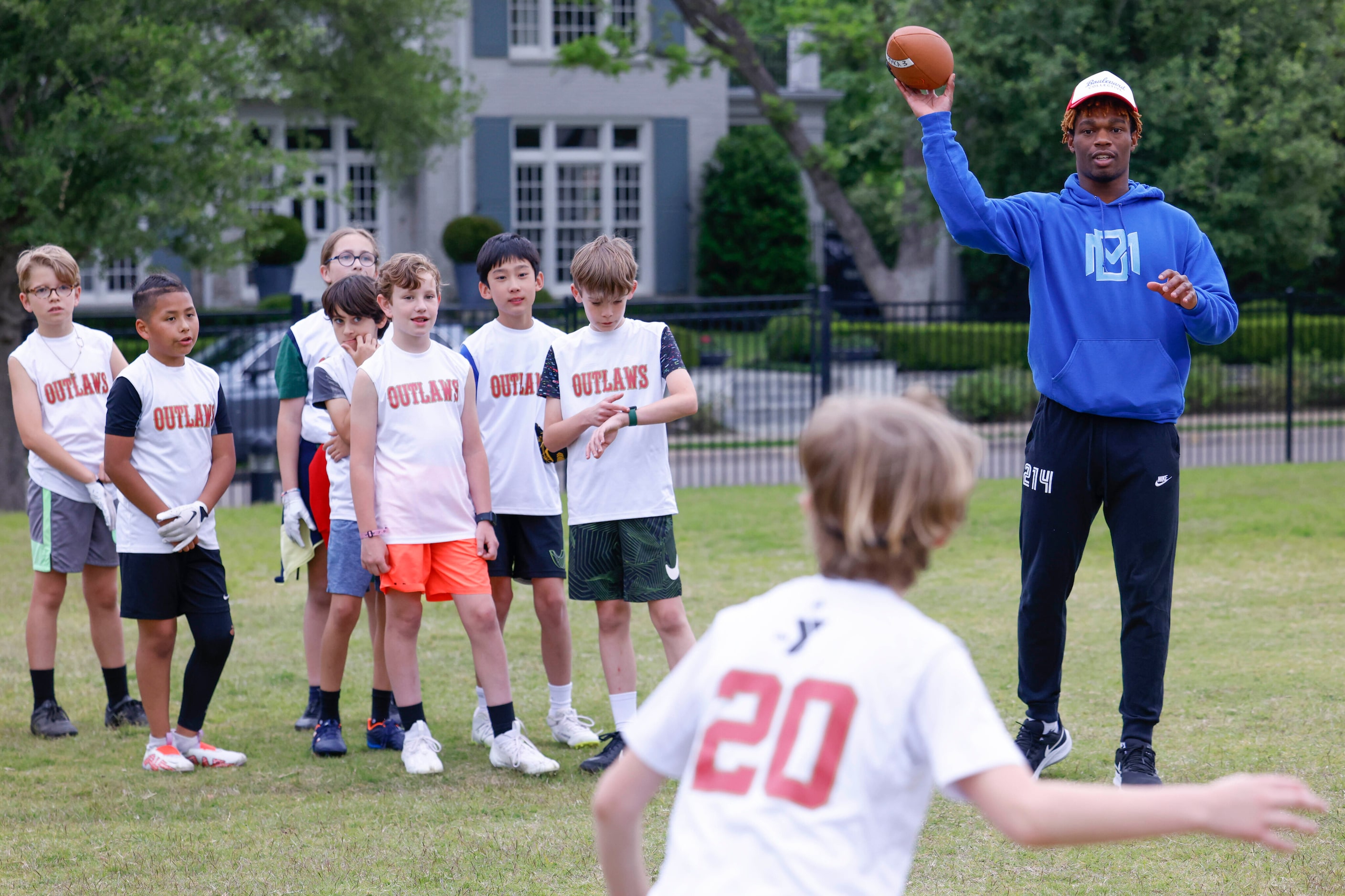 SMU’s Bryan Massey throws the ball during a special session of football drills and practice...