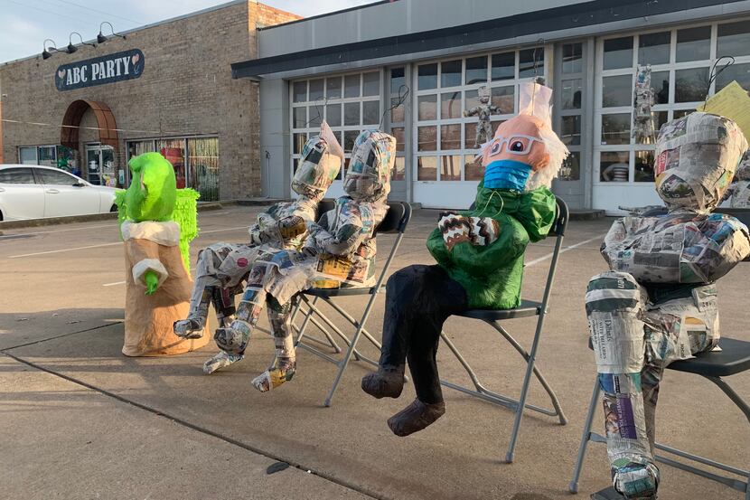 A piñata in the image of Vermont Sen. Bernie Sanders sits outside ABC Party in Oak Cliff on...