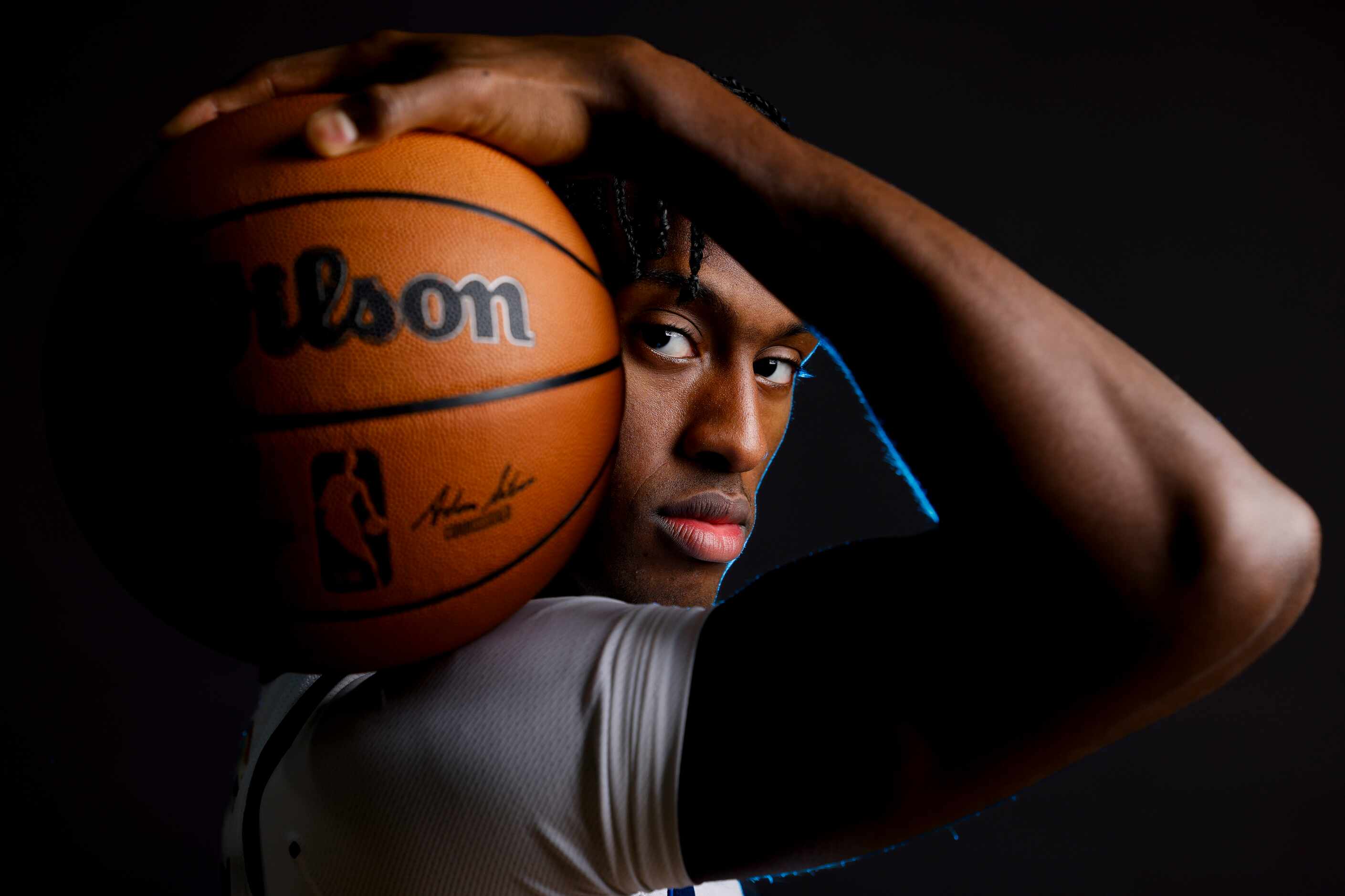Dallas Mavericks’ Olivier-Maxence Prosper poses for a photo during the media day on Friday,...