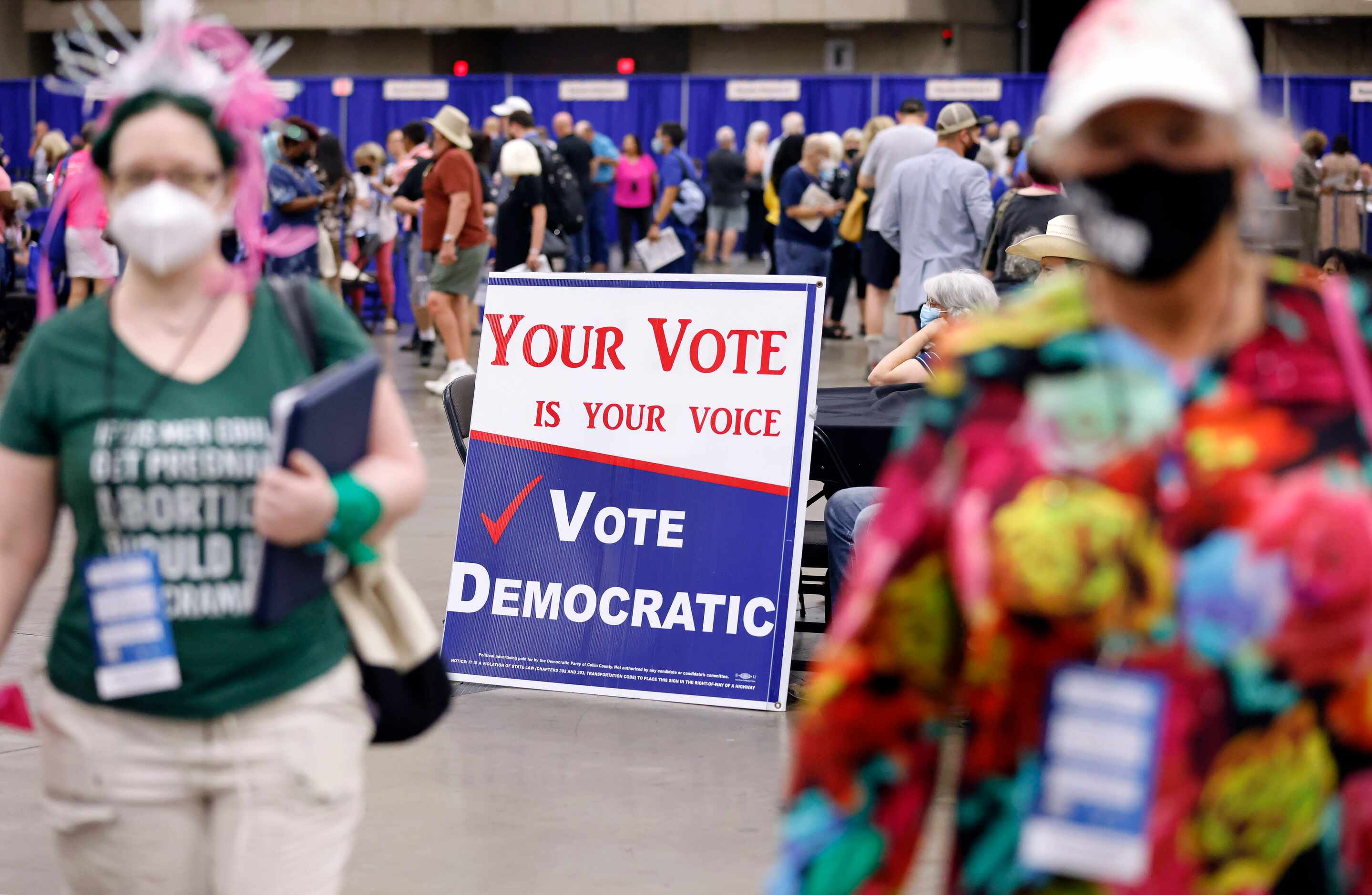 Steven Spainhouer brought a big voting sign to the opening day of the 2022 Texas Democratic...