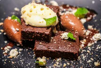 Felix Culpa's chocolate dessert is a chocolate-cinnamon sheet cake that sits atop espresso...