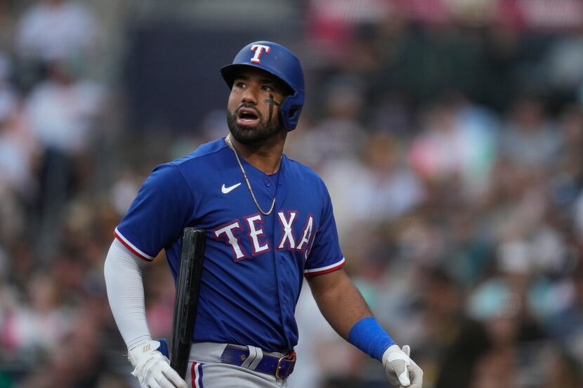 Texas Rangers' Ezequiel Duran during the second inning of a baseball game against the San...