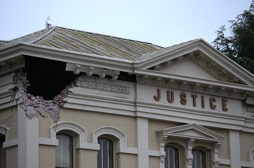 NAPA, CA - AUGUST 24:  A section of the Napa County Court house is seen damaged following a...