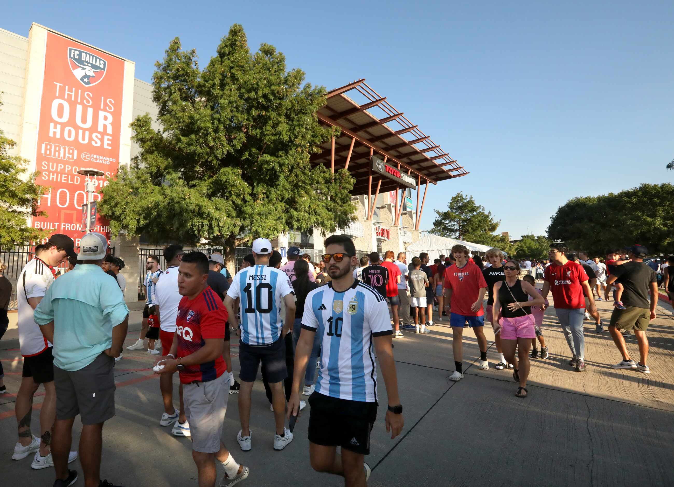 Fans wait for the gates to open for an FC Dallas game at Toyota Stadium in Frisco, TX, on...