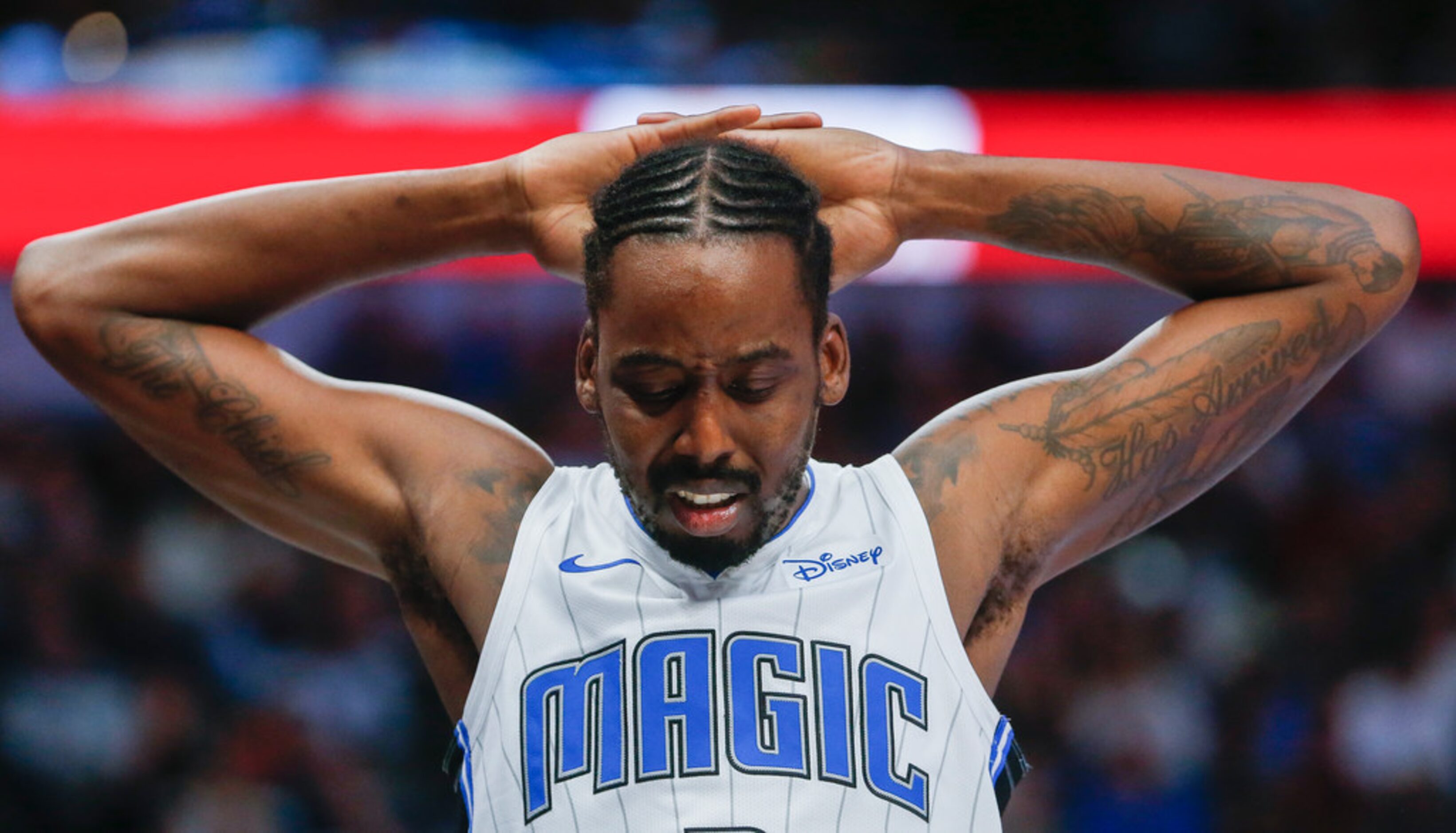 Orlando Magic forward Al-Farouq Aminu (2) reacts to an official's call during the first...