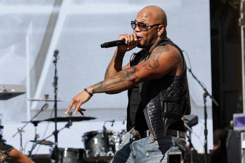 Flo Rida performs on stage at the "Furious 7" Takeover held at the Revolt Live Studios on...