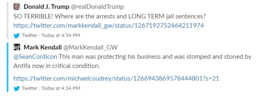 Screen shot of Trump retweet of a claim by heavy metal guitarist Mark Kendall, blaming...