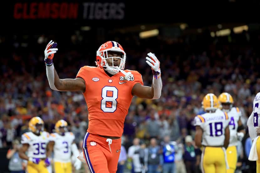 NEW ORLEANS, LOUISIANA - JANUARY 13: A.J. Terrell #8 of the Clemson Tigers celebrates...