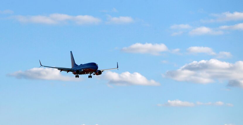 A Southwest Airlines airplane flies into Dallas Love Field Airport in Dallas on Dec. 27, 2018. 